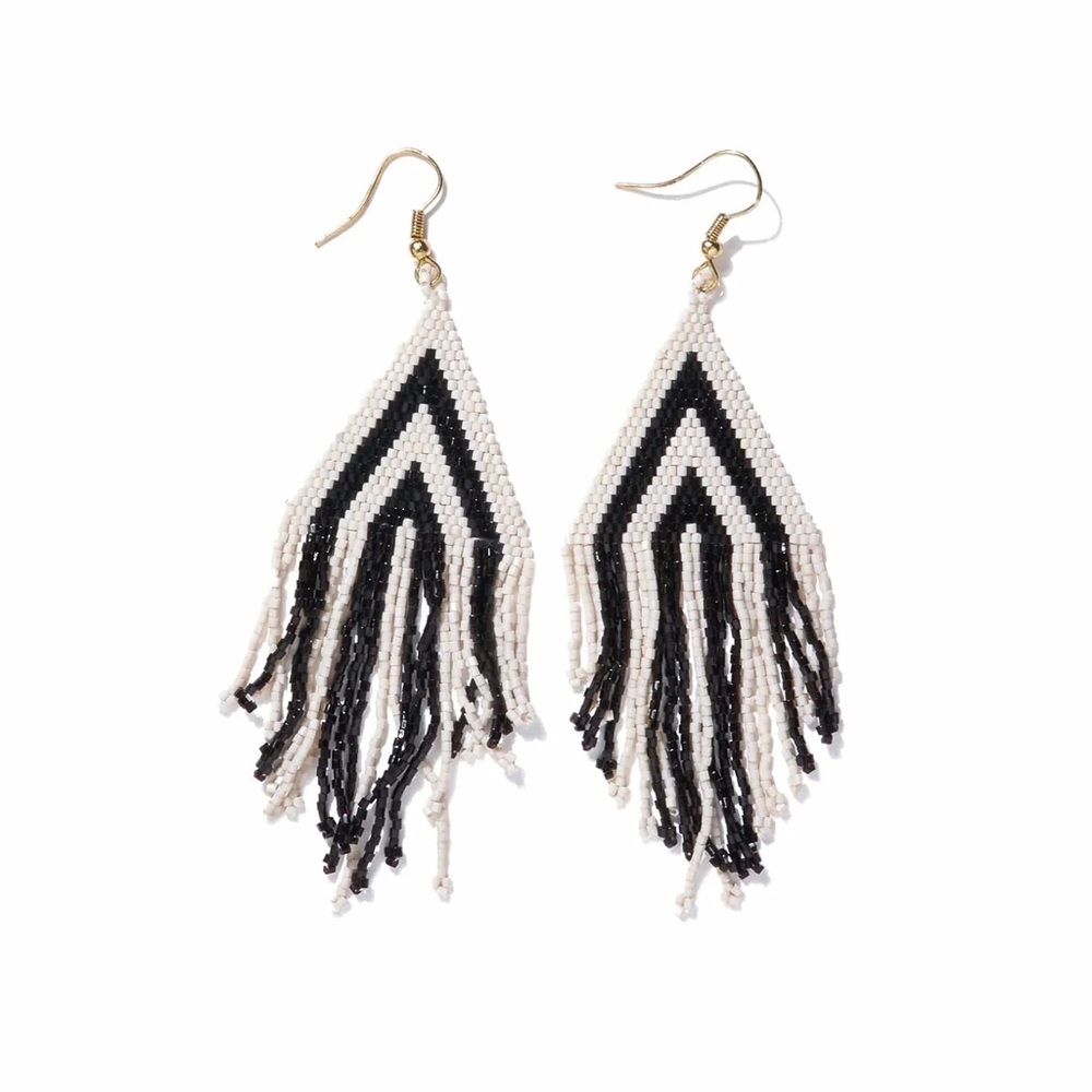 Ink & Alloy Haley Stacked Triangle Beaded Fringe Earrings Black